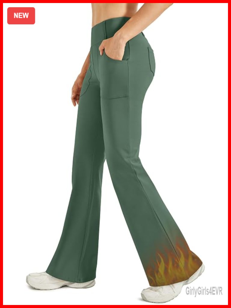 Fleece Lined Leggings Yoga Dress Pants With 4 Pockets Bootcut Stretchy Work